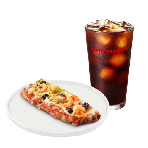 로제 쉬림프 포카차 피자+아이스 아메리카노